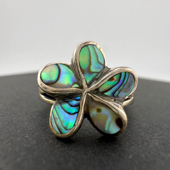 Natural Abalone Flower Ring in Sterling Silver Size 9.75 - Picture 11 of 16